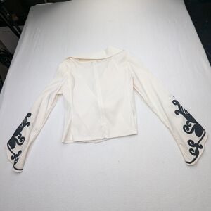 Jackie Jon New York Cream + Black Wrap blouse Size 10